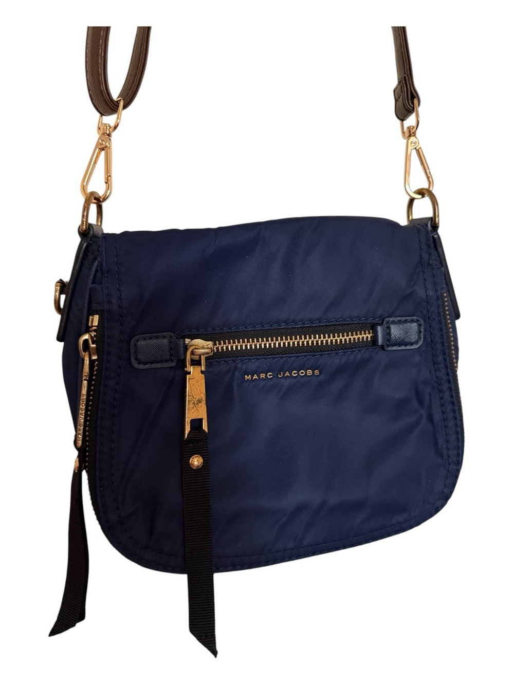 Marc Jacobs nylon Trooper Nomad crossbody, navy w/gold hardware,  zip pockets. - Picture 2 of 14